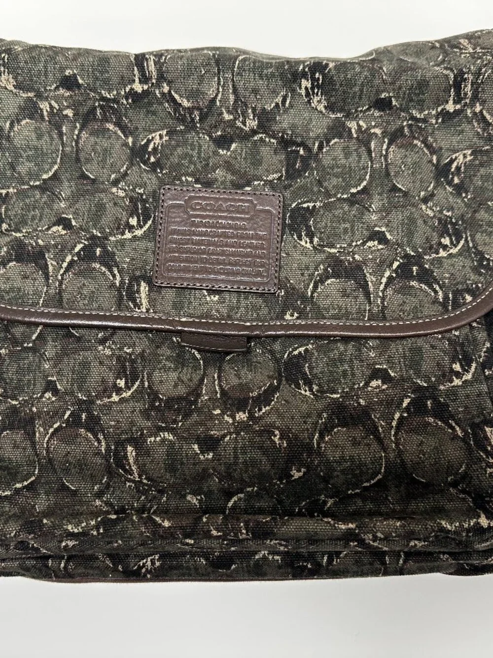 COACH Heritage Web Green Brown Canvas Logo Leather Messenger Bag #F70627